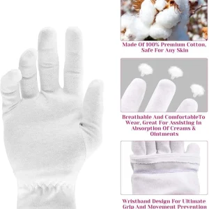 Lot de 3 Paires de Gants Hydratants en Coton Blanc - Anti-Eczéma