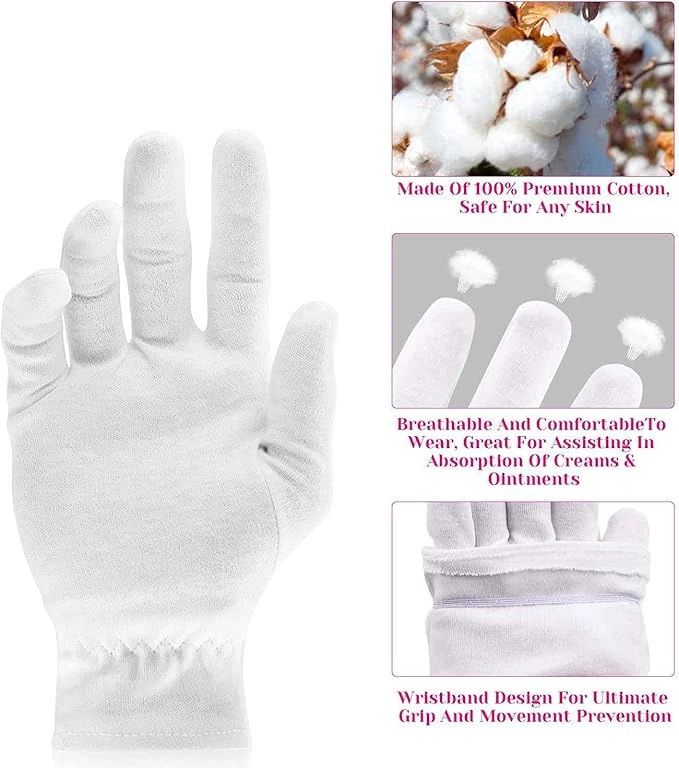 Lot de 3 Paires de Gants Hydratants en Coton Blanc - Anti-Eczéma