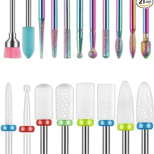Lot de 19 Forets à Ongles - Lime Électrique Diamant & Céramique