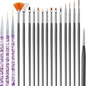Lot de Pinceaux Nail Art - 15 Pièces + Stylos