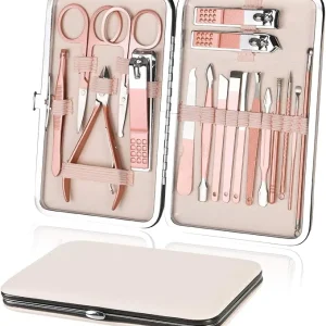 URAQT – Kit Manucure Pédicure -18 Pièces en Acier Inoxydable 