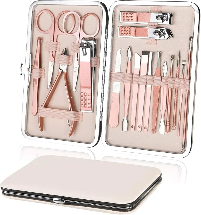 URAQT – Kit Manucure Pédicure -18 Pièces en Acier Inoxydable